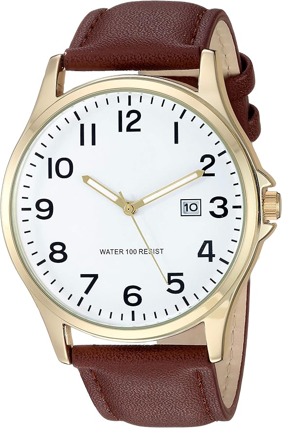 Men's Easy to Read 42mm Leather Band Analog Watch